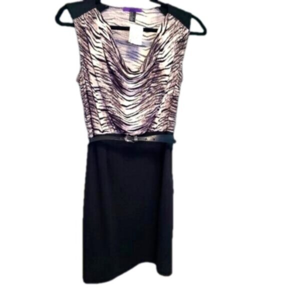 Forever 21 Animal Print Black Sleeveless Cowl Neck Belted Mini Dress Medium - Picture 2 of 14